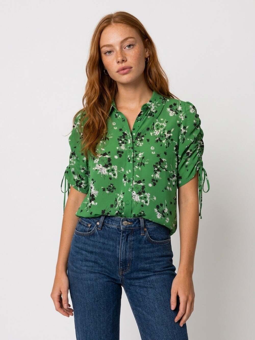 Veronica Beard Carmine blouse with rouched sleeves sz 6